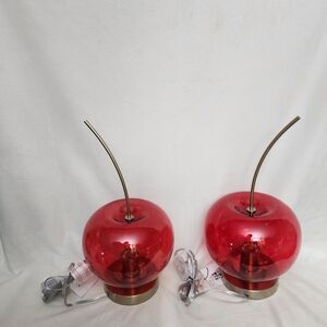 Red LARGE CHERRY Glass Table Lamps 17" Inches Tall And 10" Inches Wide
